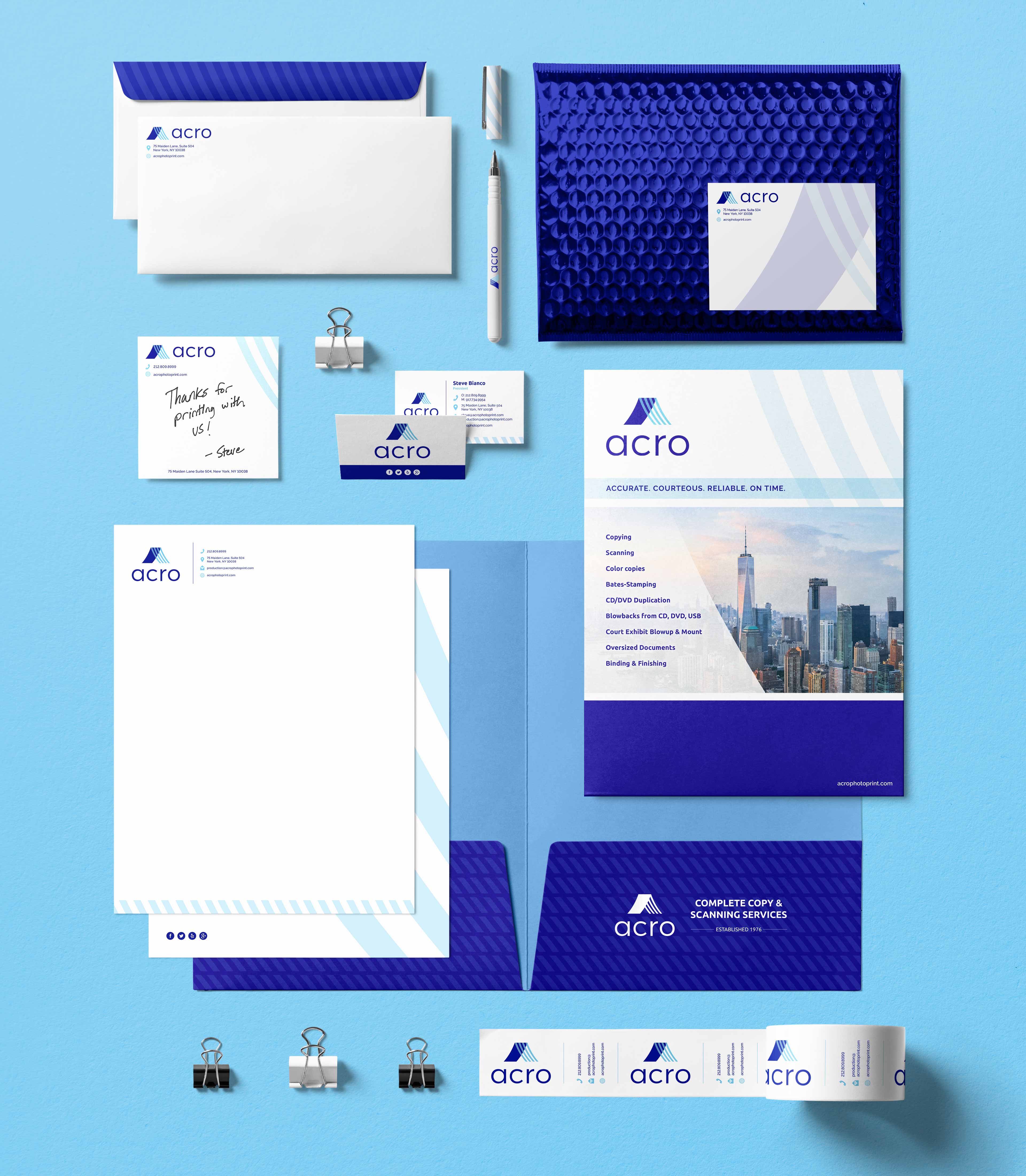 acro business system includes letterhead, envelopes, folders and more