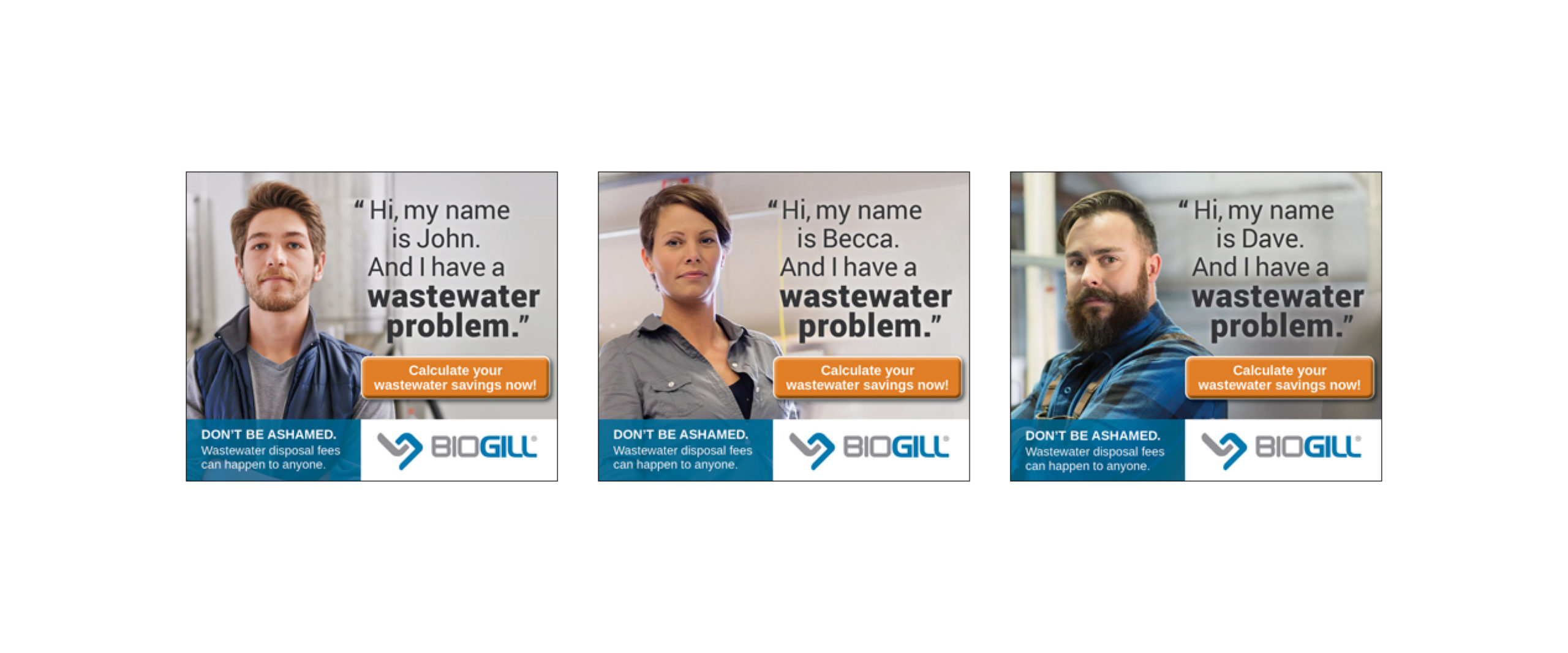 a set of three BioGill ads