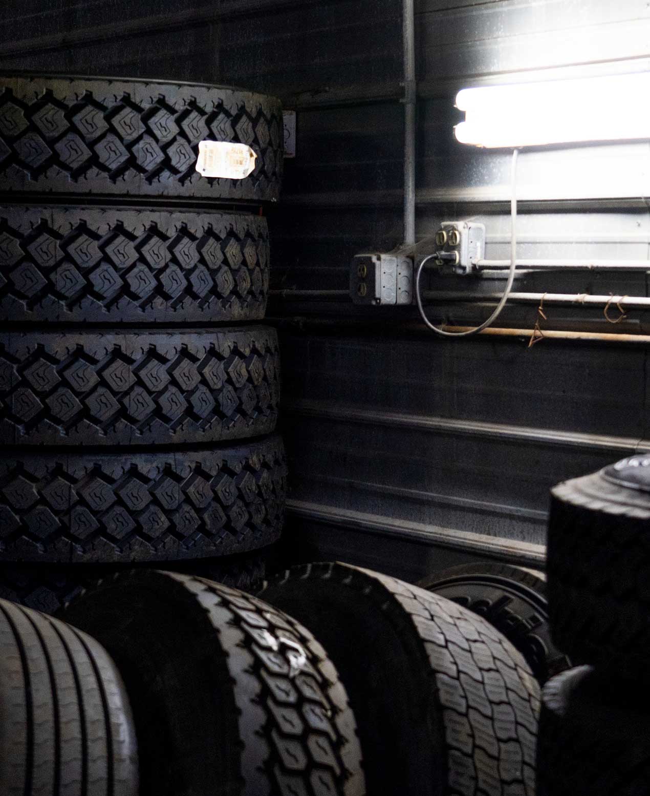 Tires with dramatic lighting.