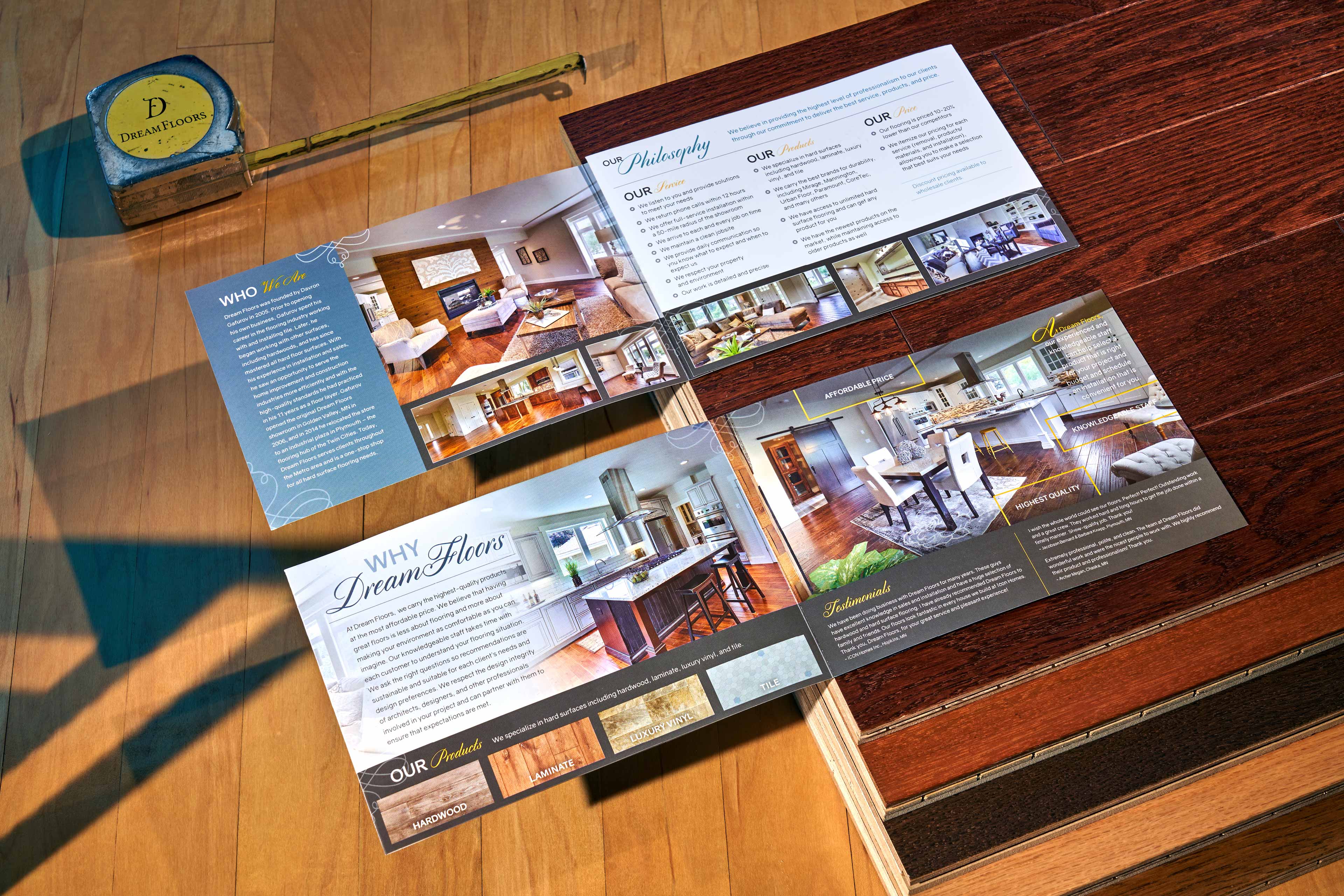 Inside spreads of the Dream Floors brochures.