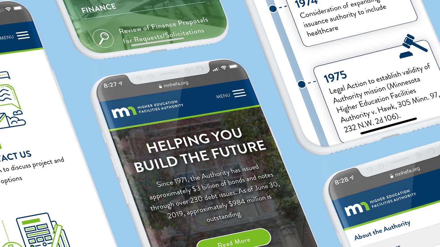 The Minnesota Higher Education Facilities Authority website on mobile devices.