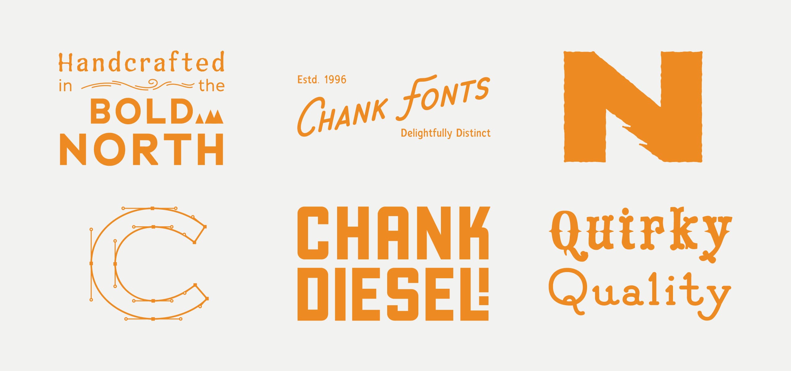 Type specimens of Chank Diesel's work.
